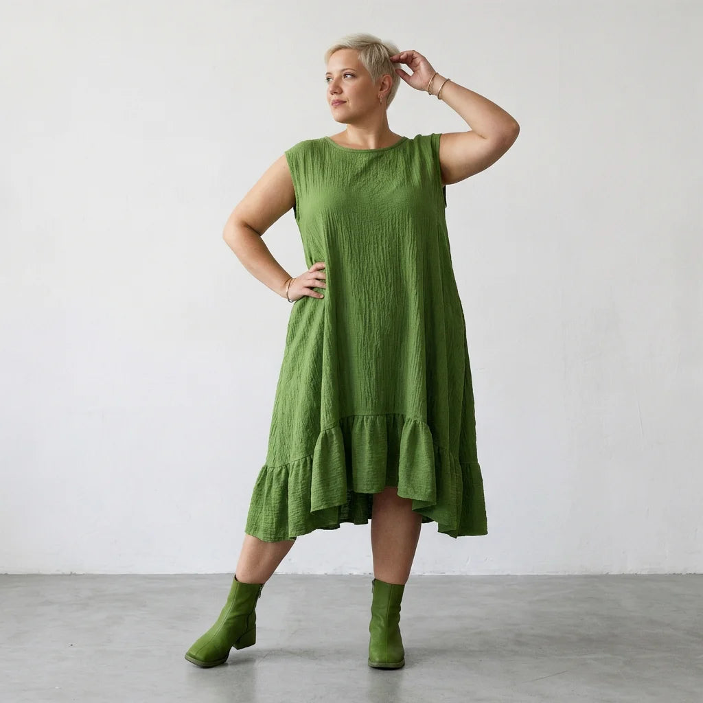 A-Form Kleid von AKH Fashion aus Baumwolle, 1573.07023, Grün, Kariert, Ausgefallen, Schick