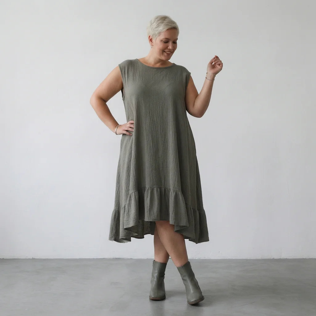  A-Form Kleid von AKH Fashion aus Baumwolle, 1573.07023, Khaki, Kariert, Ausgefallen