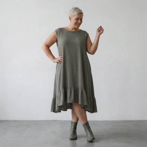  A-Form Kleid von AKH Fashion aus Baumwolle, 1573.07023, Khaki, Kariert, Ausgefallen