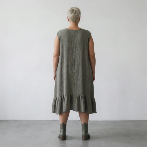  A-Form Kleid von AKH Fashion aus Baumwolle, 1573.07023, Khaki, Kariert, Ausgefallen