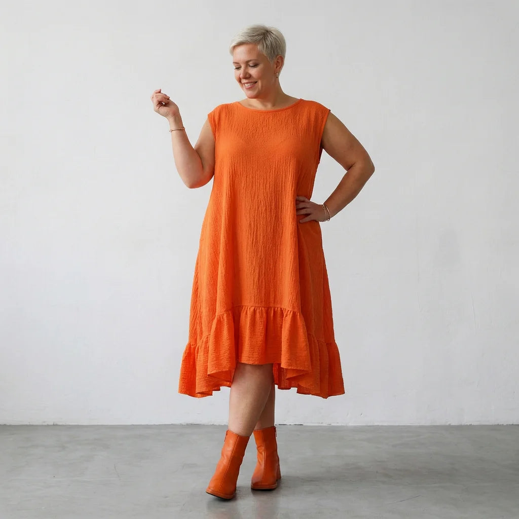 A-Form Kleid von AKH Fashion aus Baumwolle, 1573.07023, Orange, Kariert, Ausgefallen