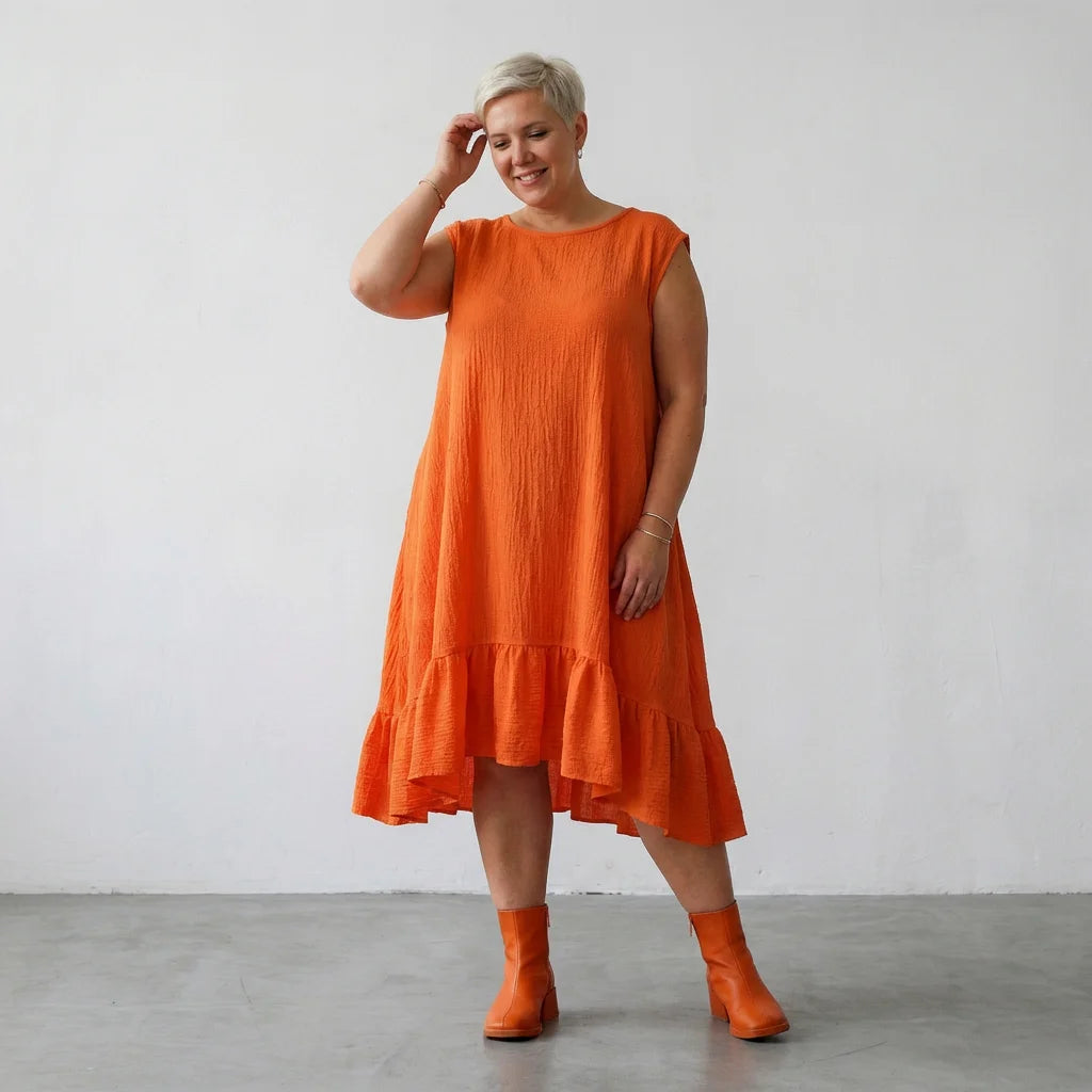 A-Form Kleid von AKH Fashion aus Baumwolle, 1573.07023, Orange, Kariert, Ausgefallen