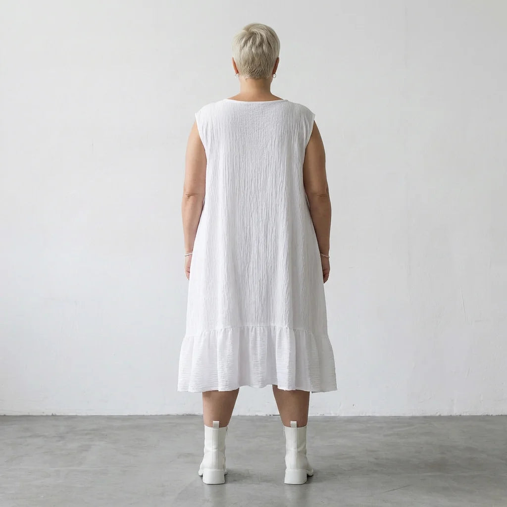 A-Form Kleid von AKH Fashion aus Baumwolle, 1573.07023, Weiß, Kariert, Ausgefallen, Schick