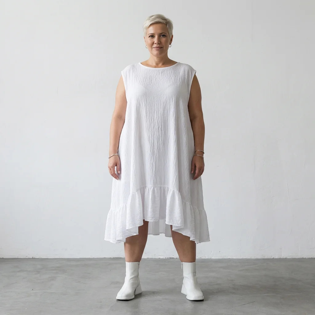 A-Form Kleid von AKH Fashion aus Baumwolle, 1573.07023, Weiß, Kariert, Ausgefallen, Schick