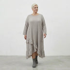  AKH Fashion Kleid in asymmetrischer Form, aus Baumwolle, 1573.07024, Beige, Kariert