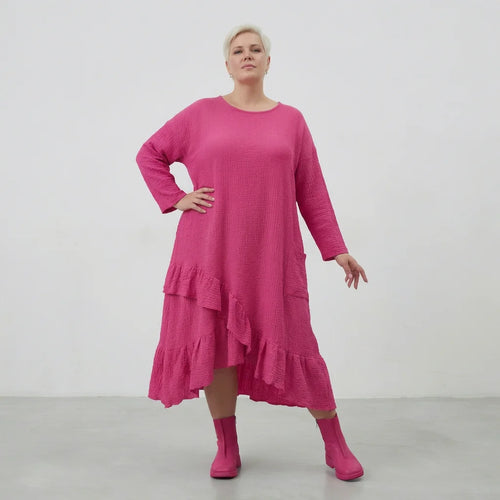  AKH Fashion Kleid in asymmetrischer Form, aus Baumwolle, 1573.07024, Fuchsia, Kariert