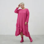  AKH Fashion Kleid in asymmetrischer Form, aus Baumwolle, 1573.07024, Fuchsia, Kariert