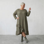  AKH Fashion Kleid in asymmetrischer Form, aus Baumwolle, 1573.07024, Khaki, Kariert