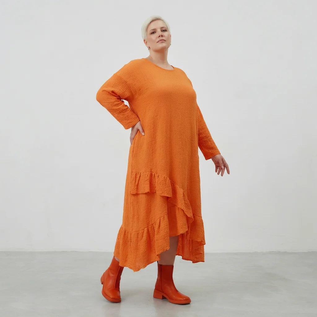 AKH Fashion Kleid in asymmetrischer Form, aus Baumwolle, 1573.07024, Orange, Kariert