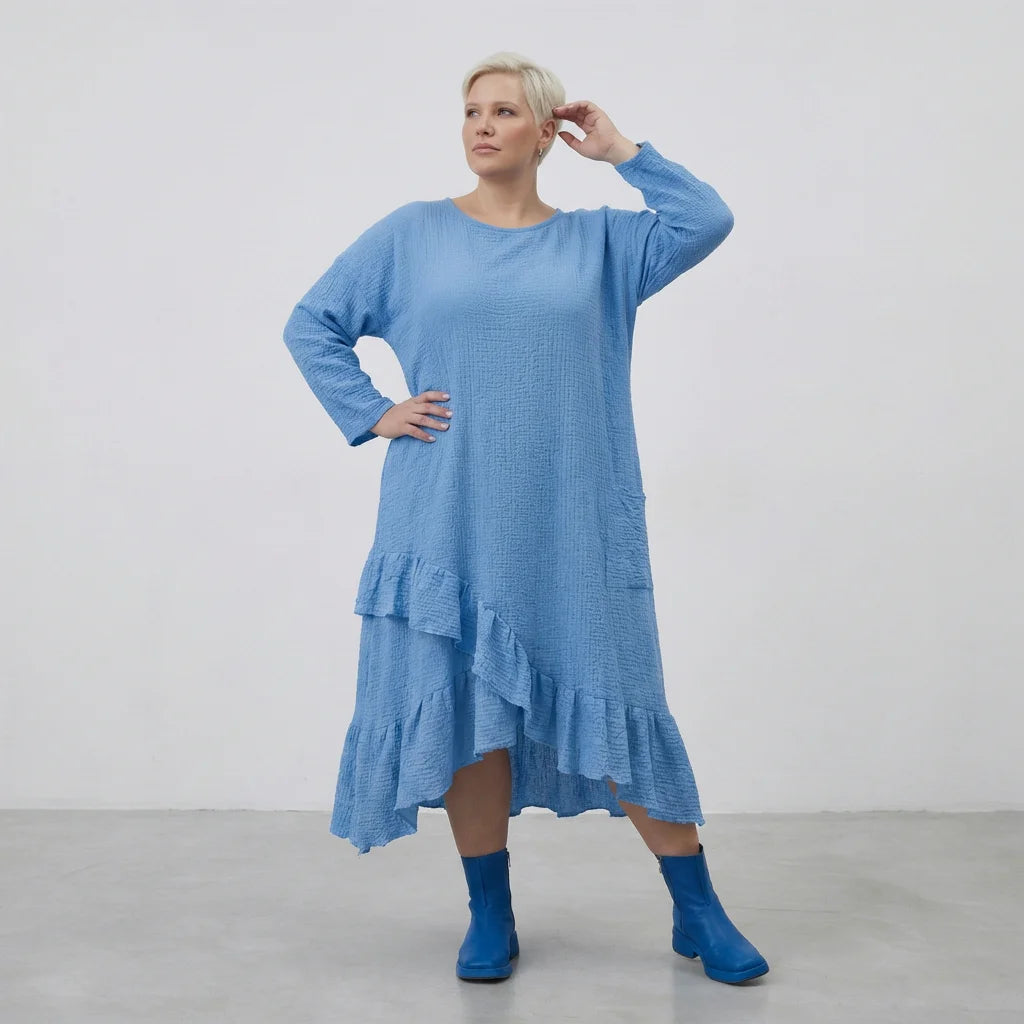 AKH Fashion Kleid in asymmetrischer Form, aus Baumwolle, 1573.07024, Türkis, Kariert