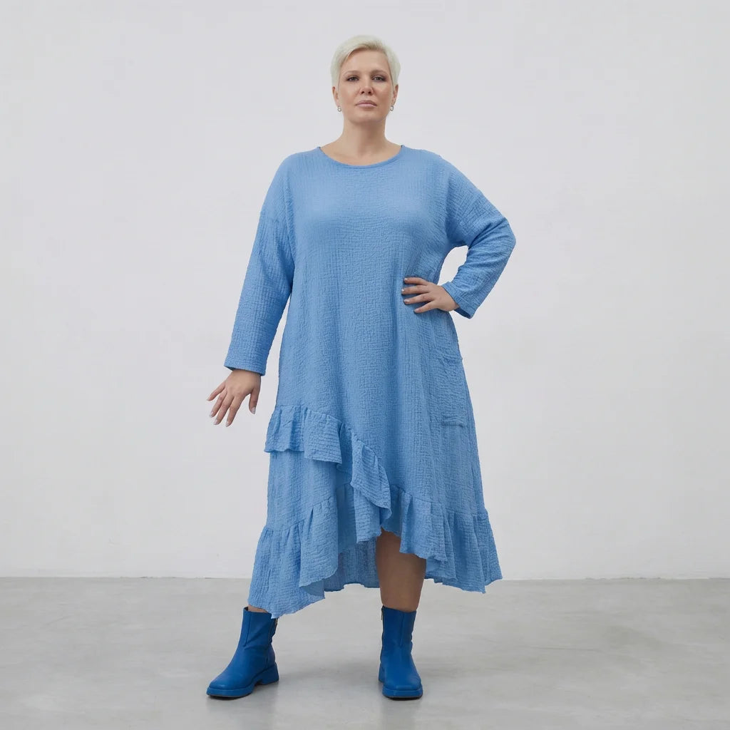 AKH Fashion Kleid in asymmetrischer Form, aus Baumwolle, 1573.07024, Türkis, Kariert