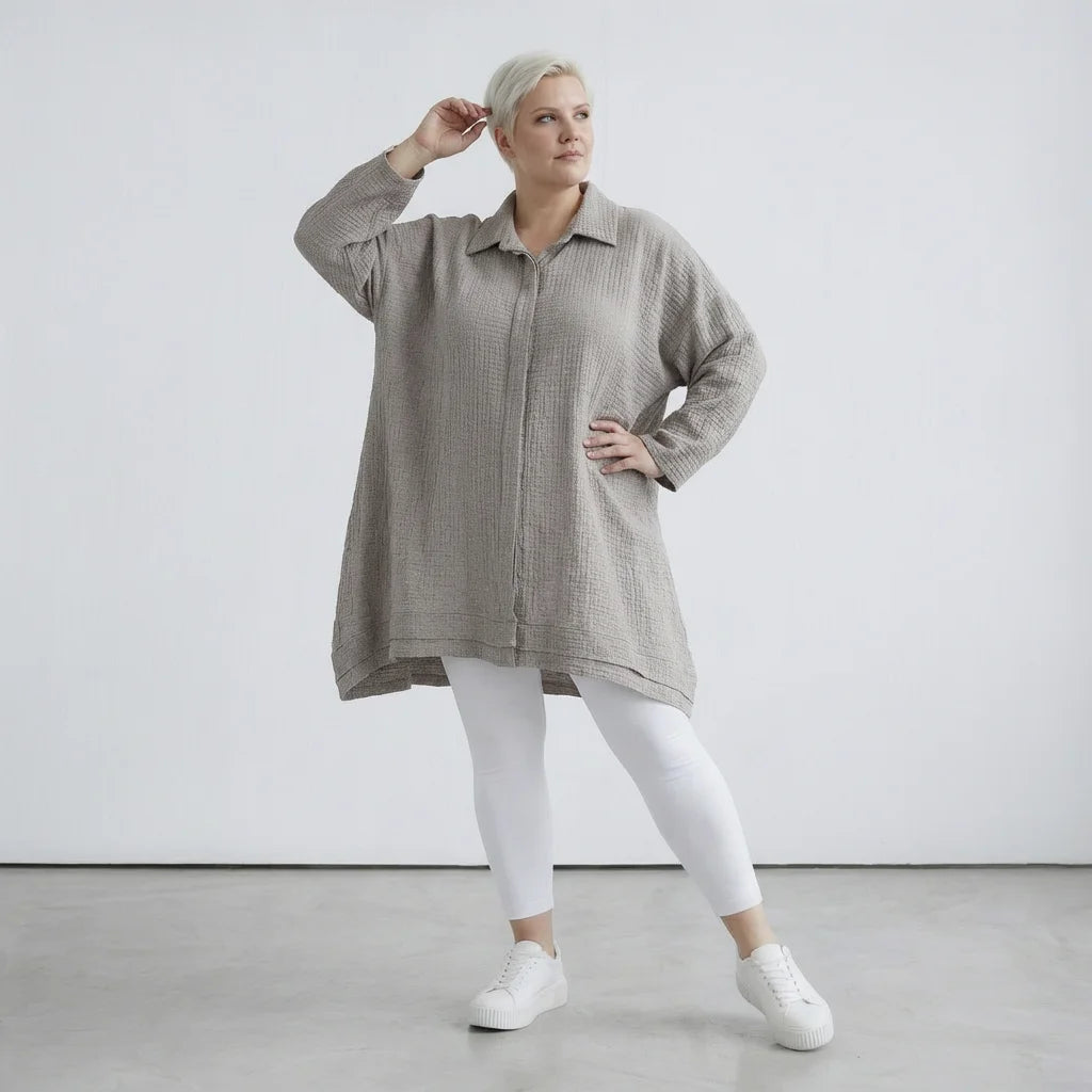 A-Form Bluse von AKH Fashion aus Baumwolle, 1573.07110, Beige, Kariert, Ausgefallen