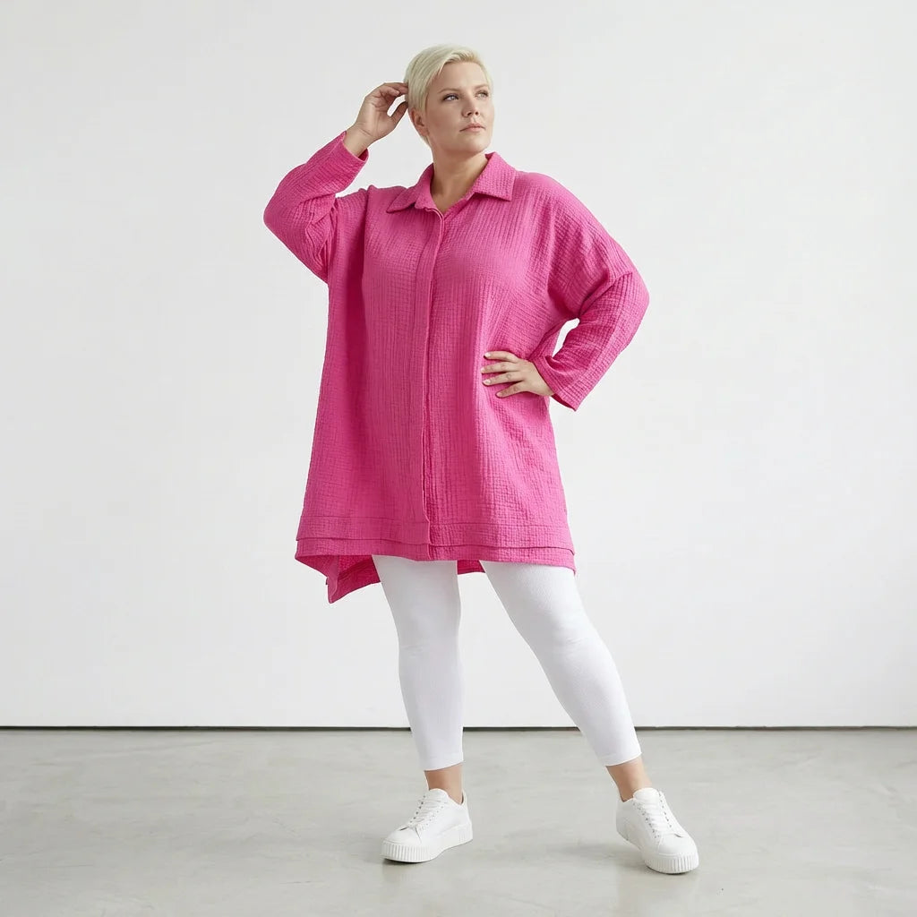  A-Form Bluse von AKH Fashion aus Baumwolle, 1573.07110, Fuchsia, Kariert, Ausgefallen