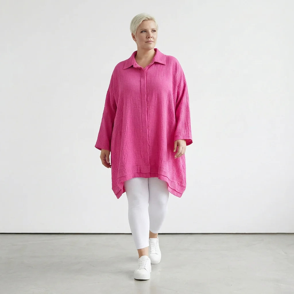  A-Form Bluse von AKH Fashion aus Baumwolle, 1573.07110, Fuchsia, Kariert, Ausgefallen