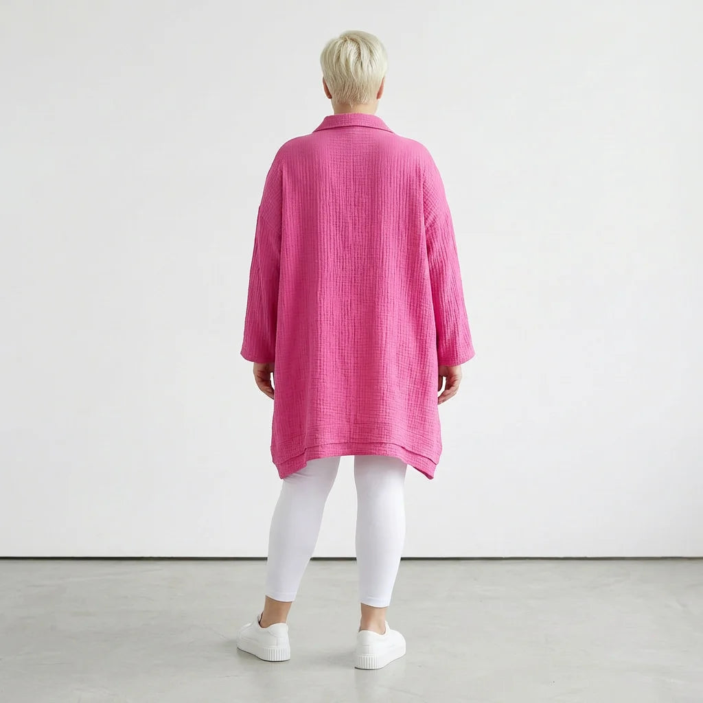  A-Form Bluse von AKH Fashion aus Baumwolle, 1573.07110, Fuchsia, Kariert, Ausgefallen