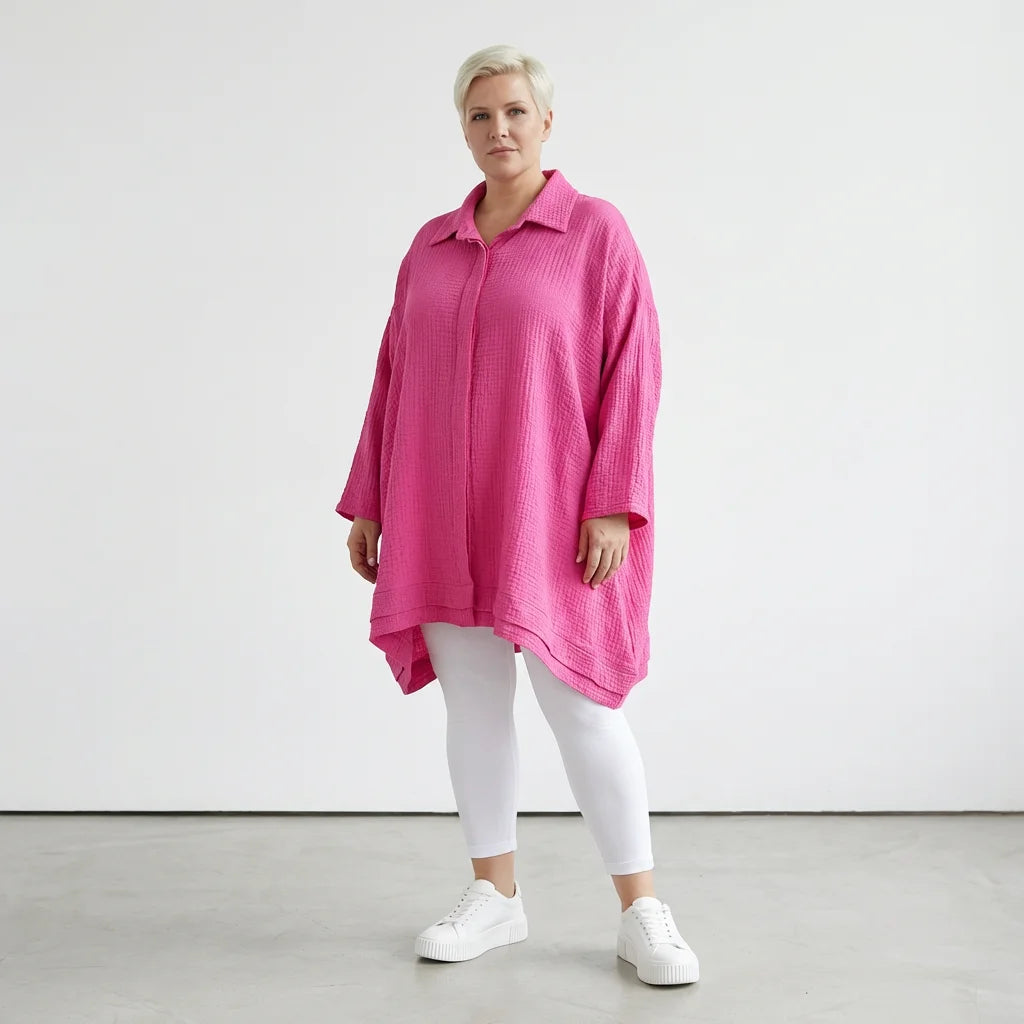  A-Form Bluse von AKH Fashion aus Baumwolle, 1573.07110, Fuchsia, Kariert, Ausgefallen