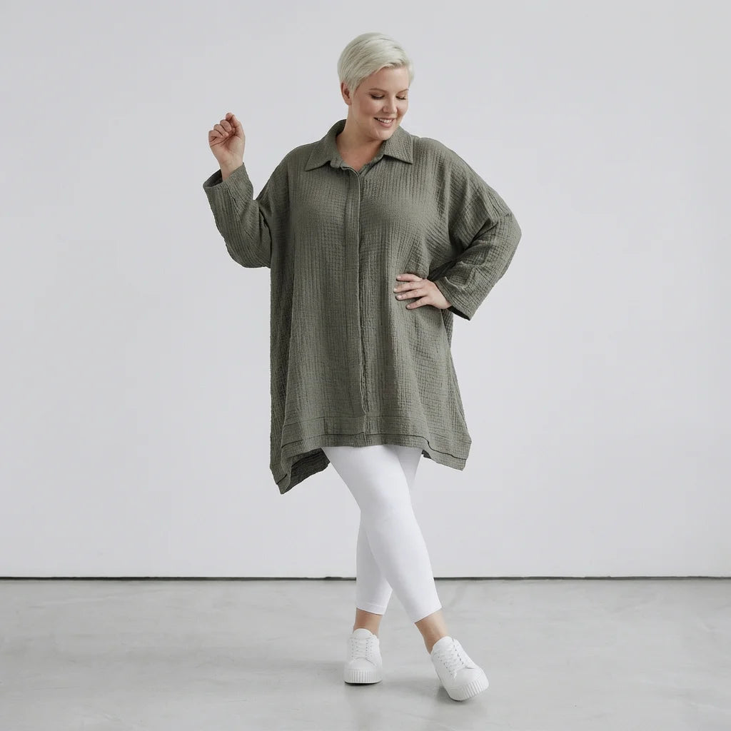 A-Form Bluse von AKH Fashion aus Baumwolle, 1573.07110, Khaki, Kariert, Ausgefallen