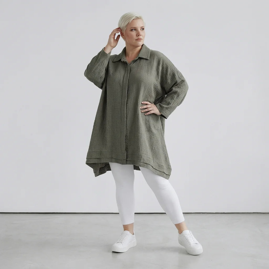 A-Form Bluse von AKH Fashion aus Baumwolle, 1573.07110, Khaki, Kariert, Ausgefallen