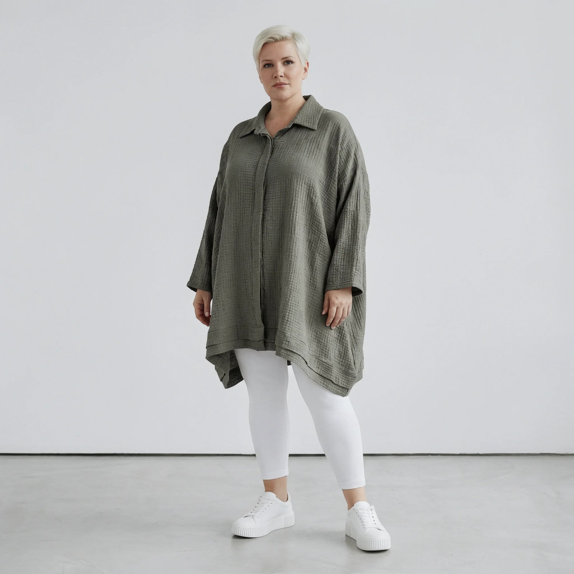 A-Form Bluse von AKH Fashion aus Baumwolle, 1573.07110, Khaki, Kariert, Ausgefallen