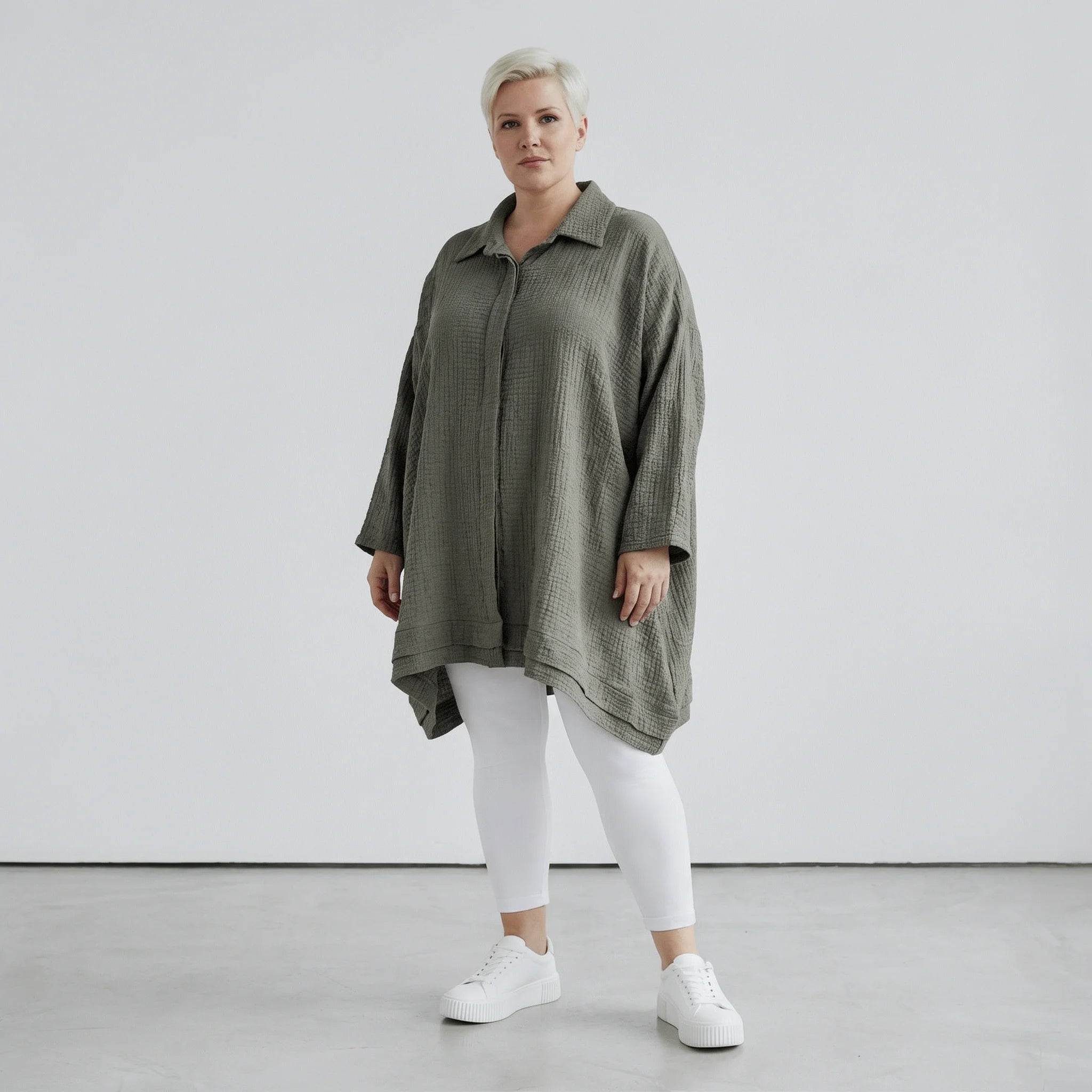 A-Form Bluse von AKH Fashion aus Baumwolle, 1573.07110, Khaki, Kariert, Ausgefallen