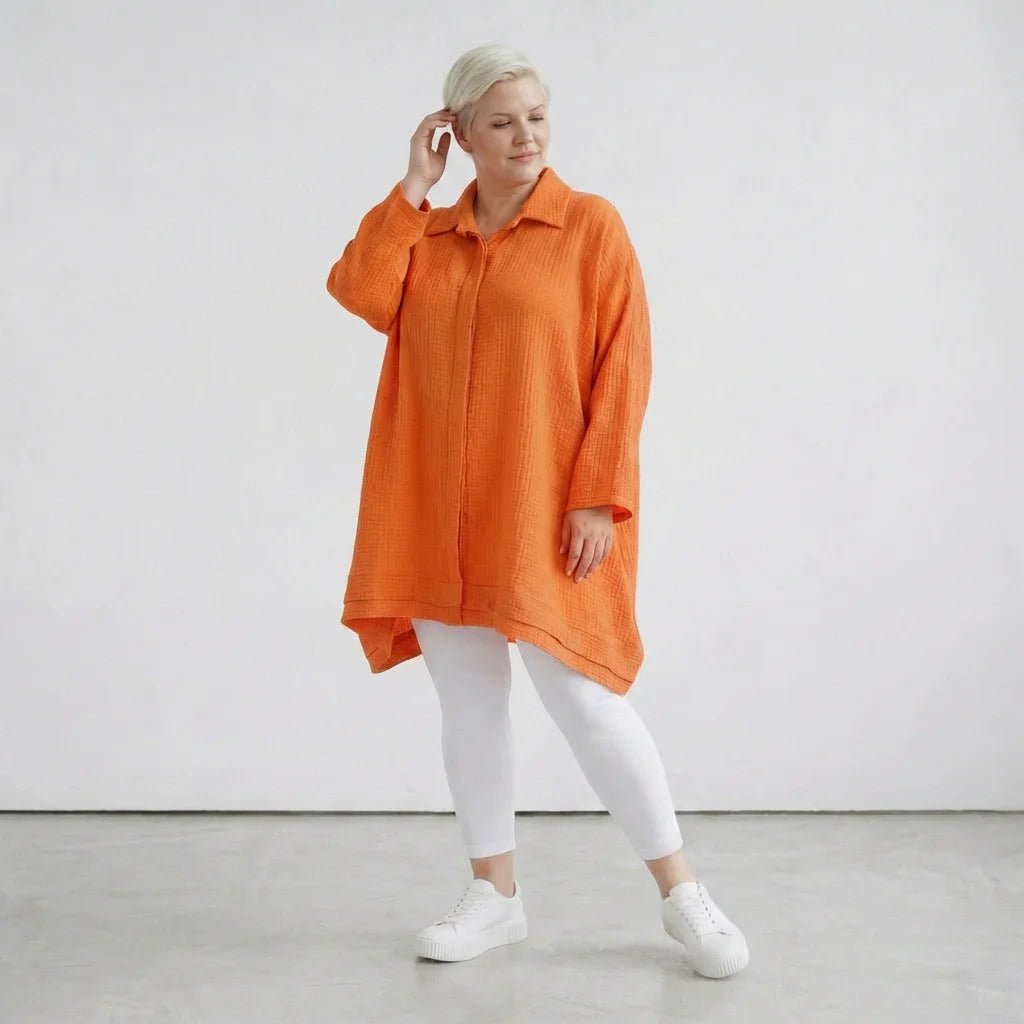  A-Form Bluse von AKH Fashion aus Baumwolle, 1573.07110, Orange, Kariert, Ausgefallen