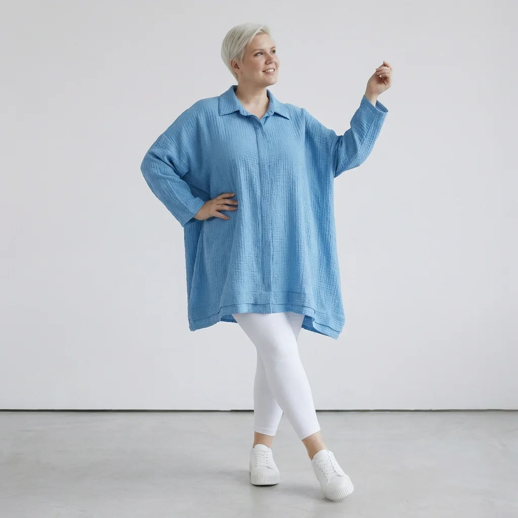  A-Form Bluse von AKH Fashion aus Baumwolle, 1573.07110, Türkis, Kariert, Ausgefallen