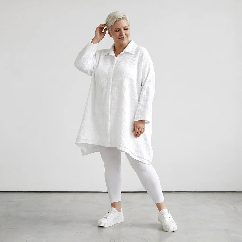  A-Form Bluse von AKH Fashion aus Baumwolle, 1573.07110, Weiß, Kariert, Ausgefallen, Schick