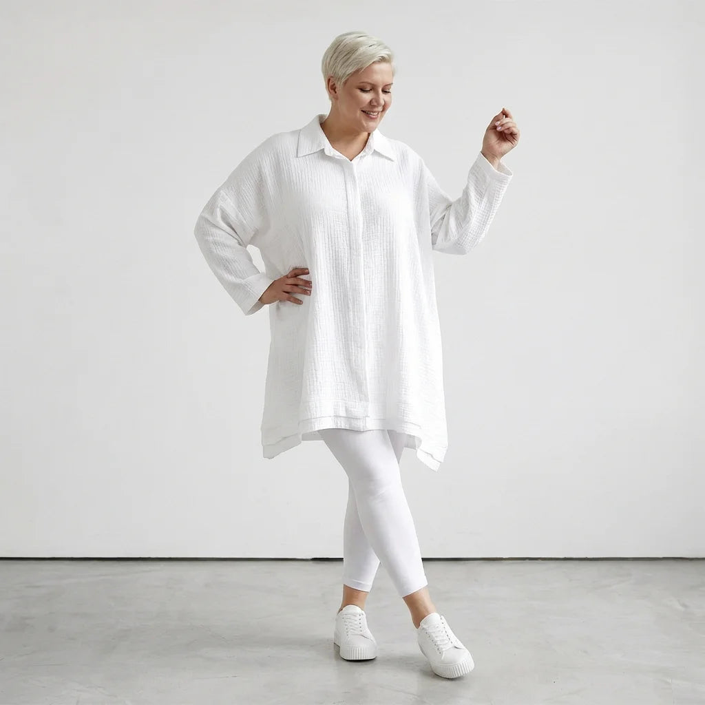 A-Form Bluse von AKH Fashion aus Baumwolle, 1573.07110, Weiß, Kariert, Ausgefallen, Schick