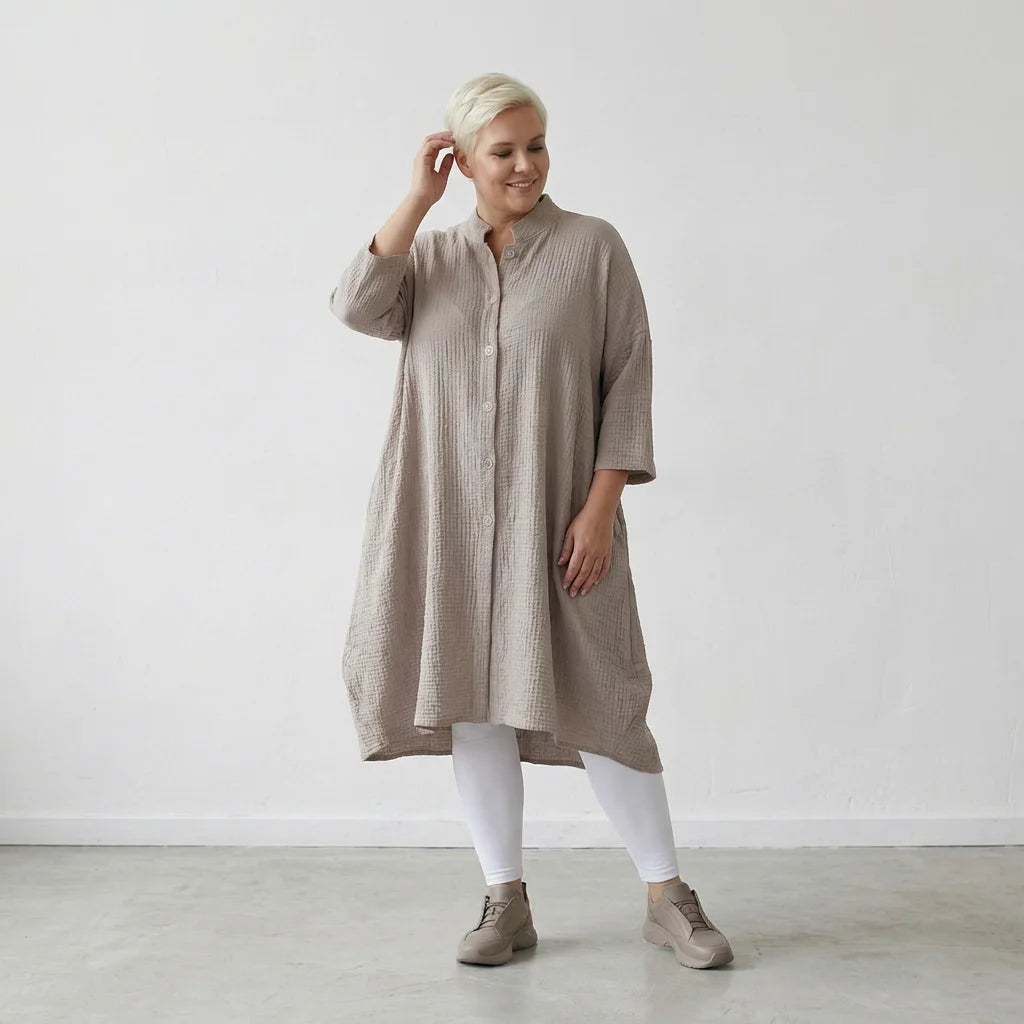 Ballon Bluse von AKH Fashion aus Baumwolle, 1573.07117, Beige, Kariert, Ausgefallen