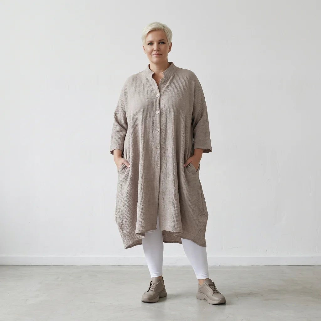 Ballon Bluse von AKH Fashion aus Baumwolle, 1573.07117, Beige, Kariert, Ausgefallen