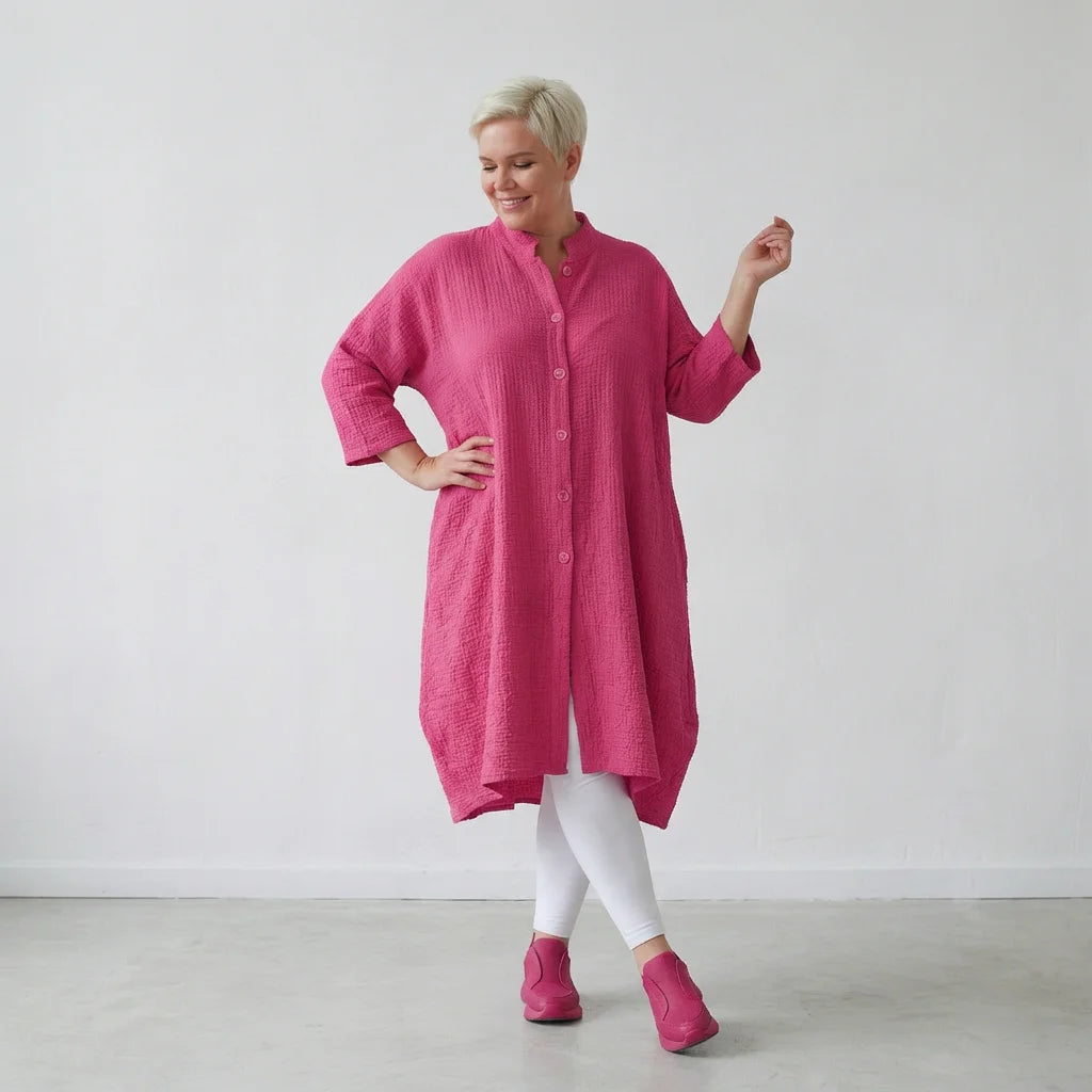 Ballon Bluse von AKH Fashion aus Baumwolle, 1573.07117, Fuchsia, Kariert, Ausgefallen