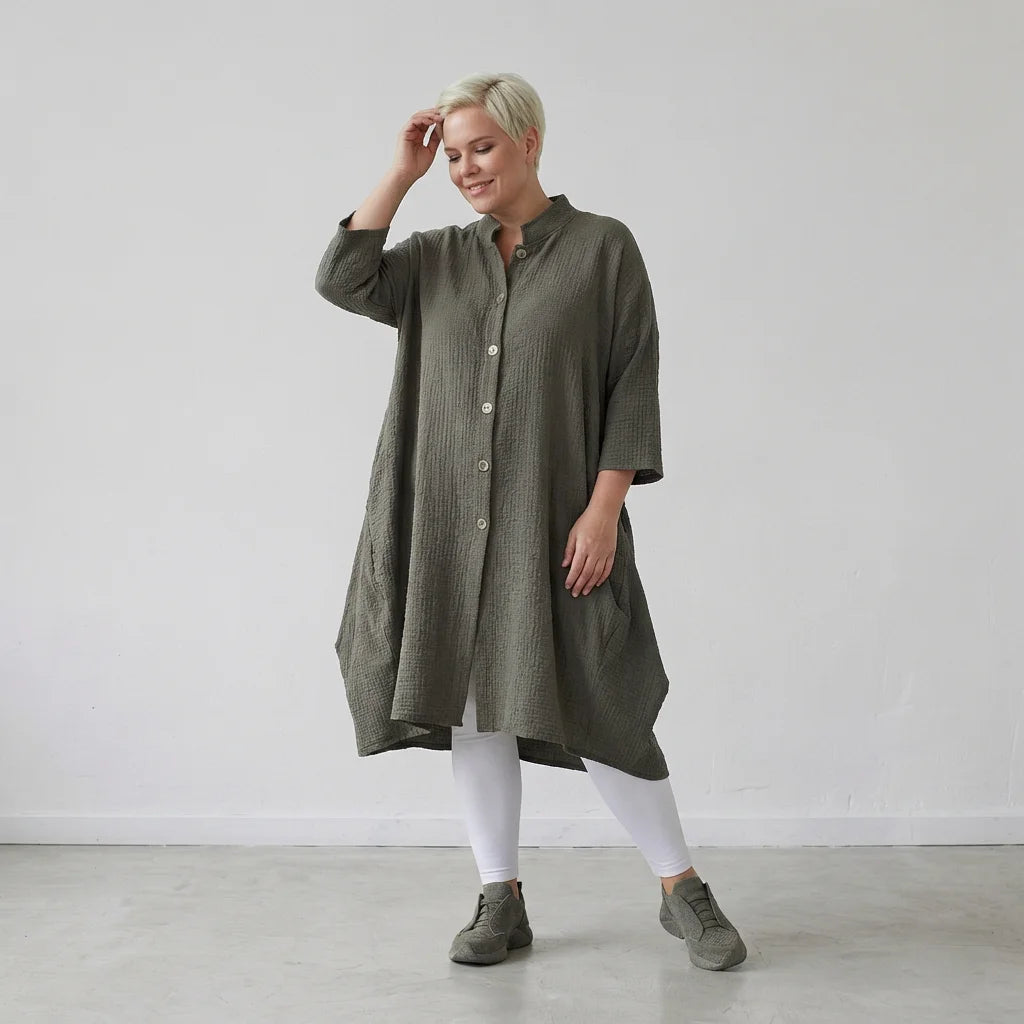 Ballon Bluse von AKH Fashion aus Baumwolle, 1573.07117, Khaki, Kariert, Ausgefallen