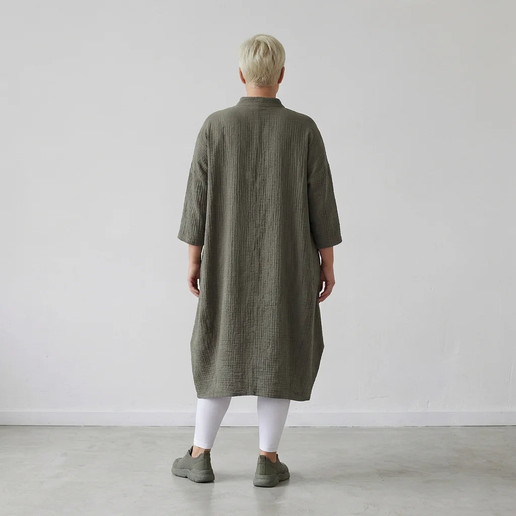 Ballon Bluse von AKH Fashion aus Baumwolle, 1573.07117, Khaki, Kariert, Ausgefallen