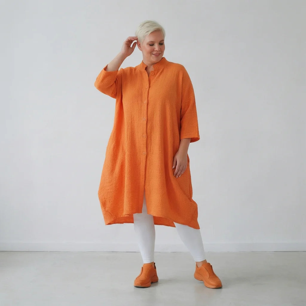 Ballon Bluse von AKH Fashion aus Baumwolle, 1573.07117, Orange, Kariert, Ausgefallen