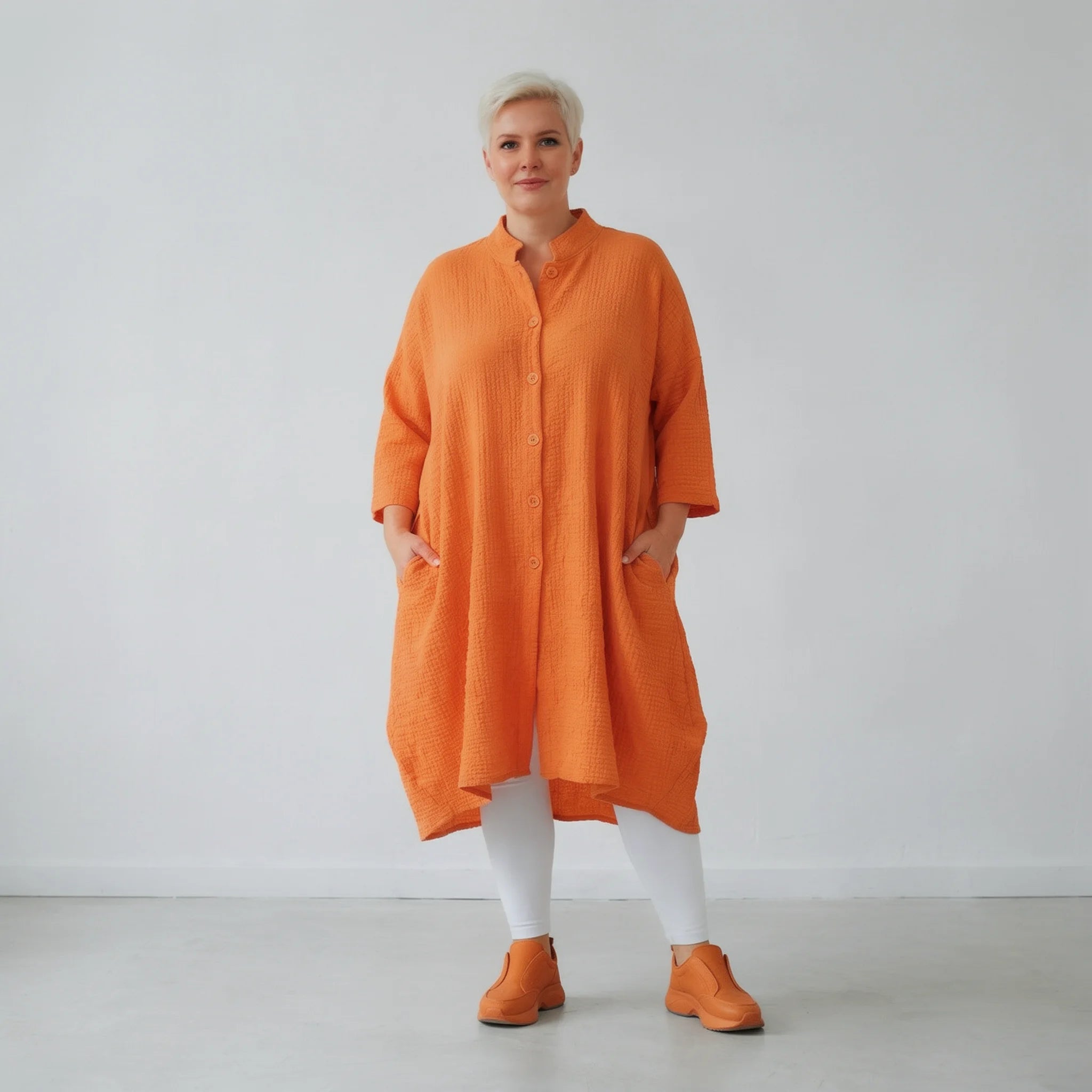  Ballon Bluse von AKH Fashion aus Baumwolle, 1573.07117, Orange, Kariert, Ausgefallen