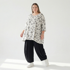  A-Form Bigshirt von AKH Fashion aus Viskose, 1575.00593, Weiß/Schwarz, Blumen, Ausgefallen