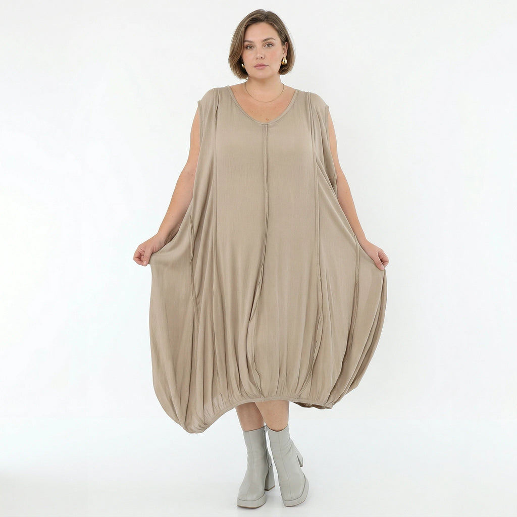 Ballonkleid von AKH Fashion aus Viskose, 1576.02288, Beige, Ausgefallen, Zeitlos, Schick