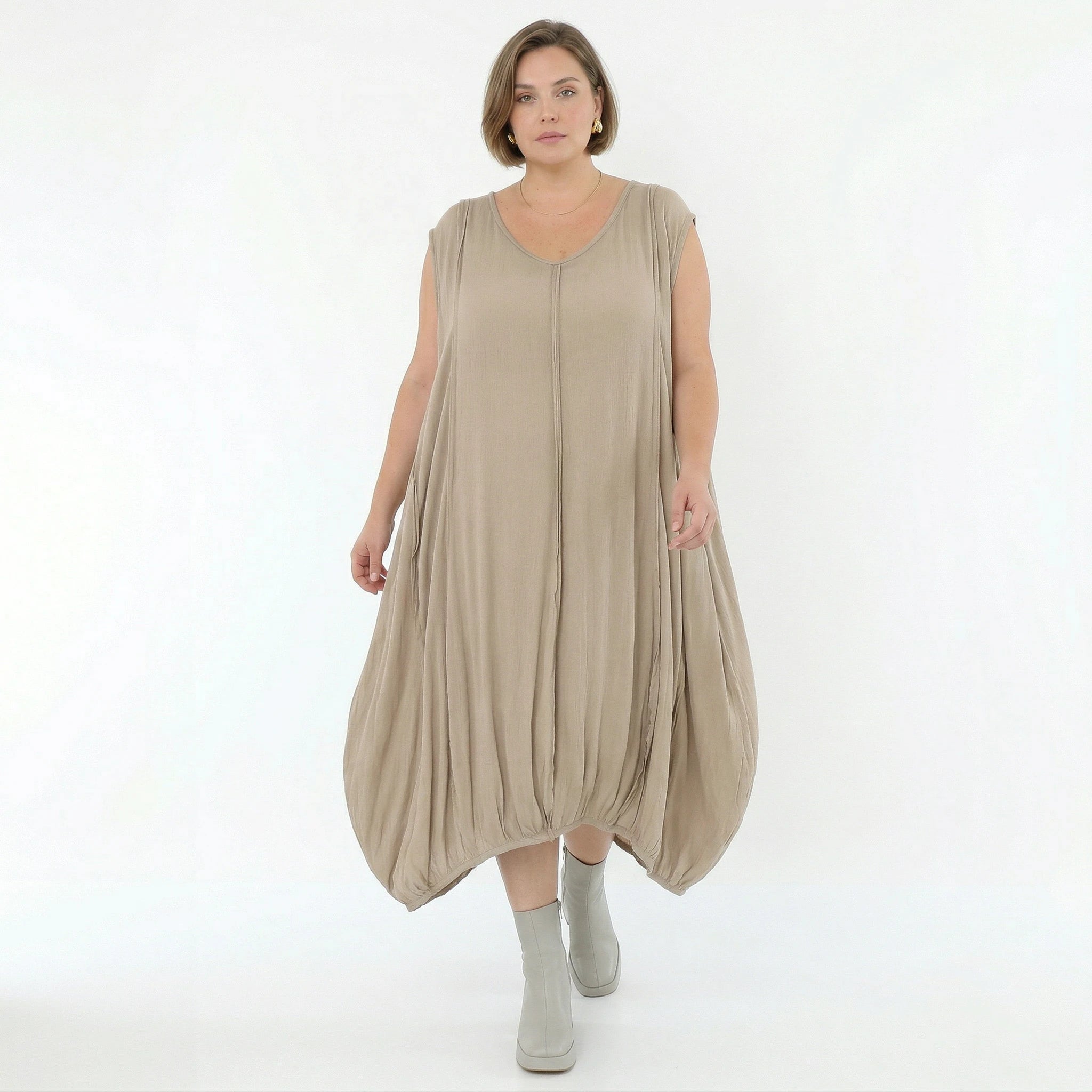 Ballonkleid von AKH Fashion aus Viskose, 1576.02288, Beige, Ausgefallen, Zeitlos, Schick