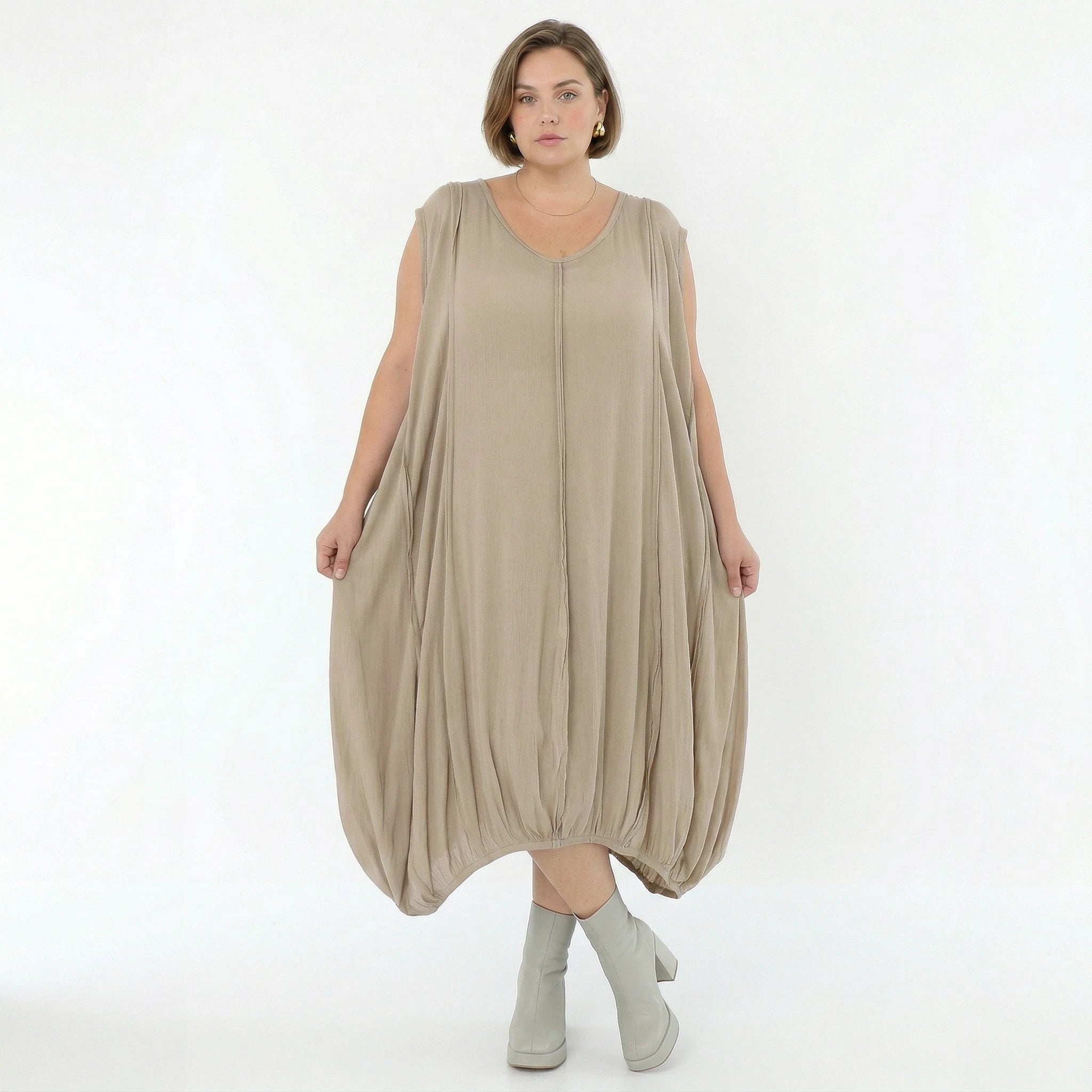 Ballonkleid von AKH Fashion aus Viskose, 1576.02288, Beige, Ausgefallen, Zeitlos, Schick