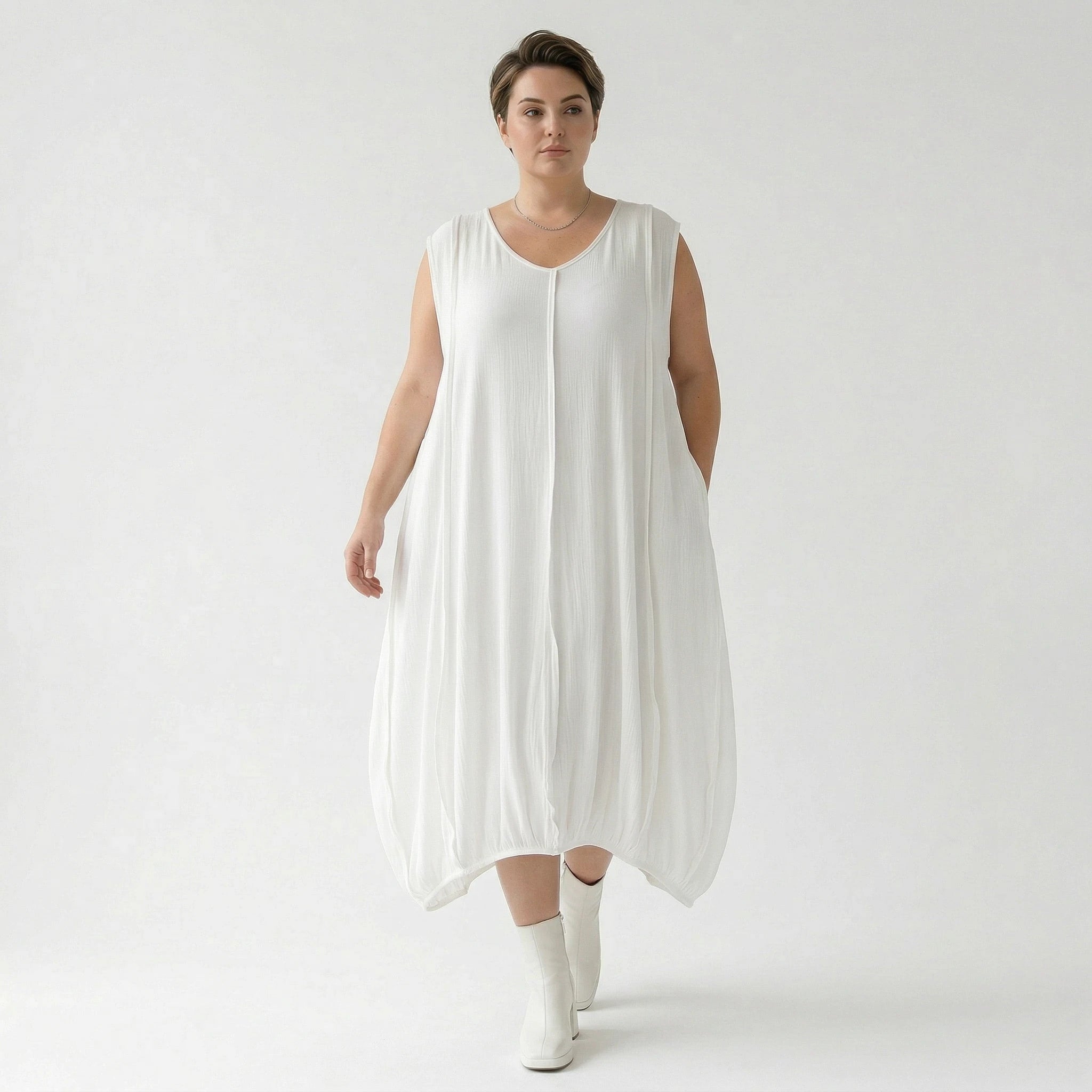 Ballonkleid von AKH Fashion aus Viskose, 1576.02288, Weiß, Ausgefallen, Zeitlos, Schick