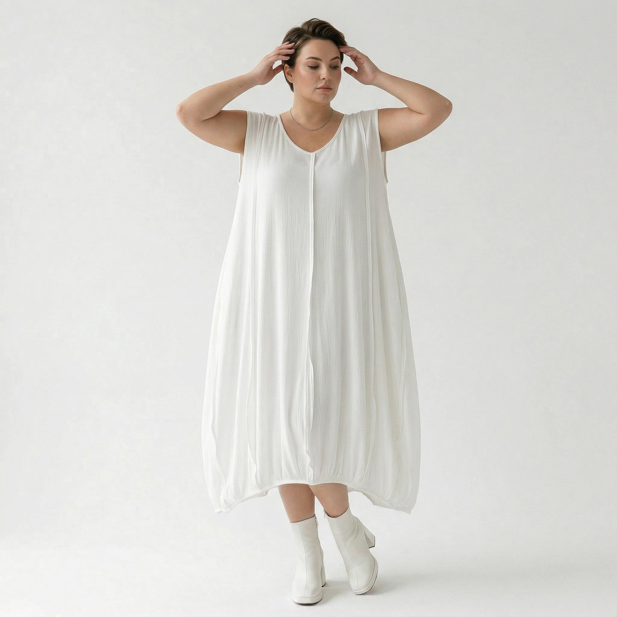 Ballonkleid von AKH Fashion aus Viskose, 1576.02288, Weiß, Ausgefallen, Zeitlos, Schick