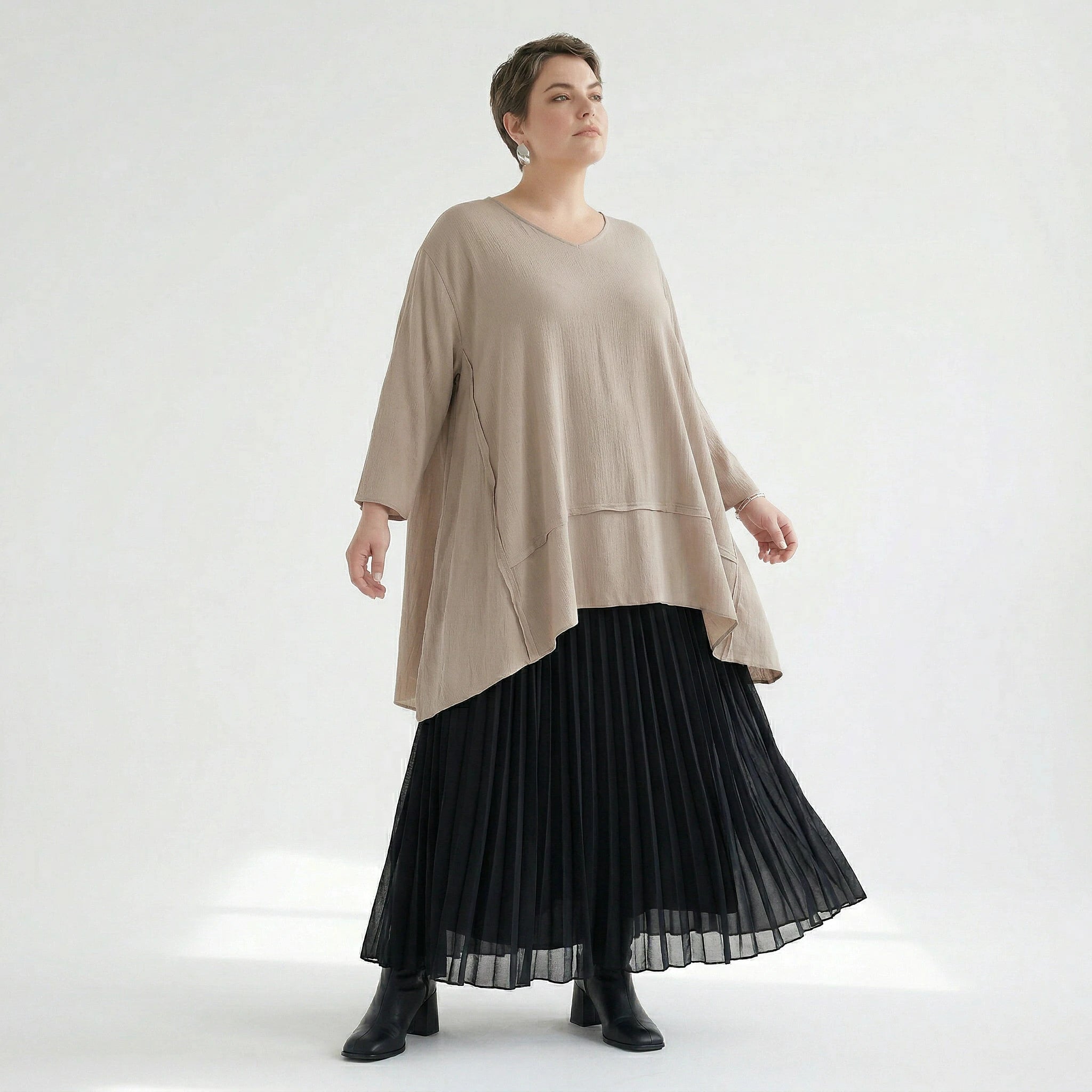 A-Form Bigshirt von AKH Fashion aus Viskose, 1576.05593, Beige, Ausgefallen, Zeitlos, Schick