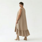 A-Form Kleid von AKH Fashion aus Viskose, 1576.07023, Beige, Ausgefallen, Zeitlos, Schick