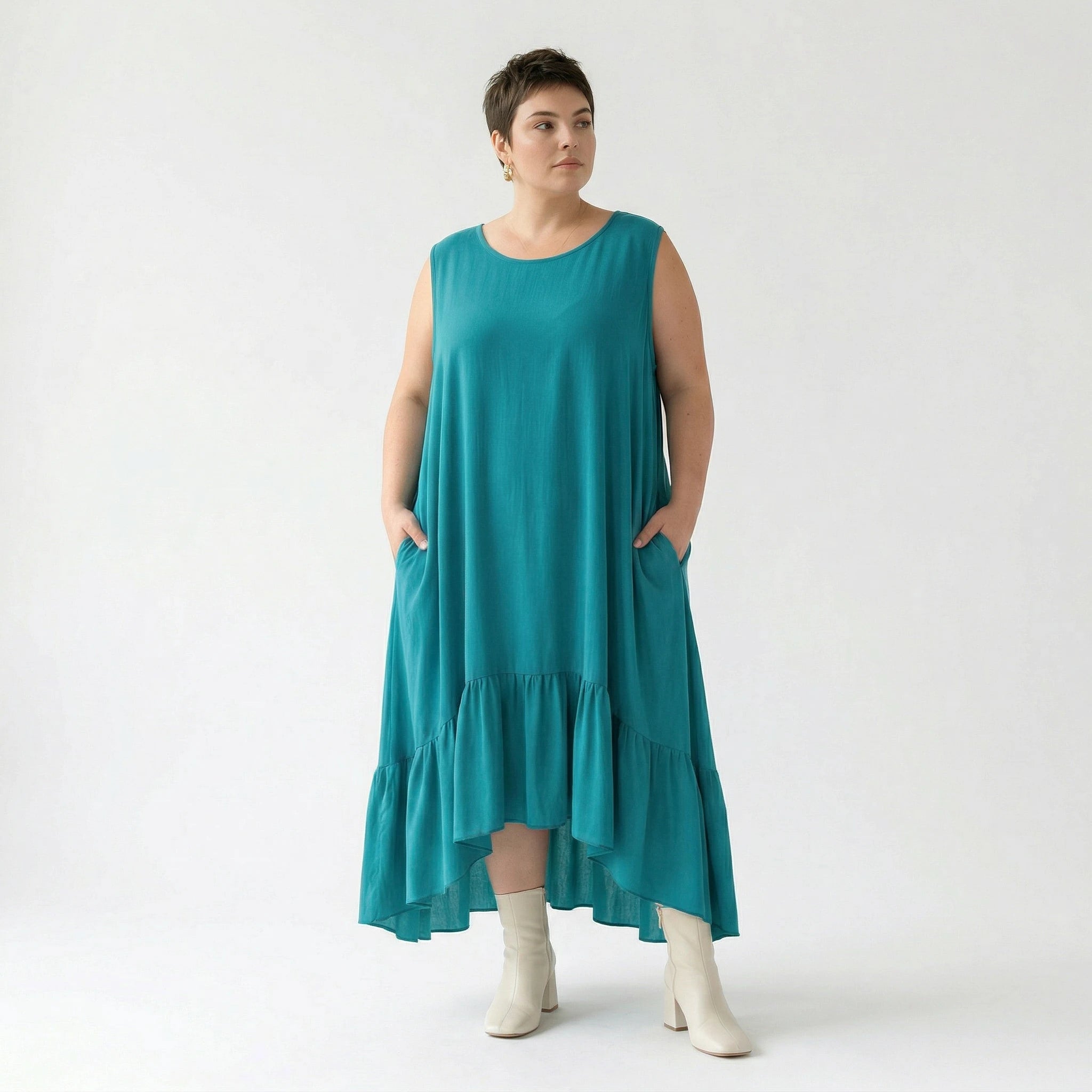 A-Form Kleid von AKH Fashion aus Viskose, 1576.07023, Petrol, Ausgefallen, Zeitlos, Schick