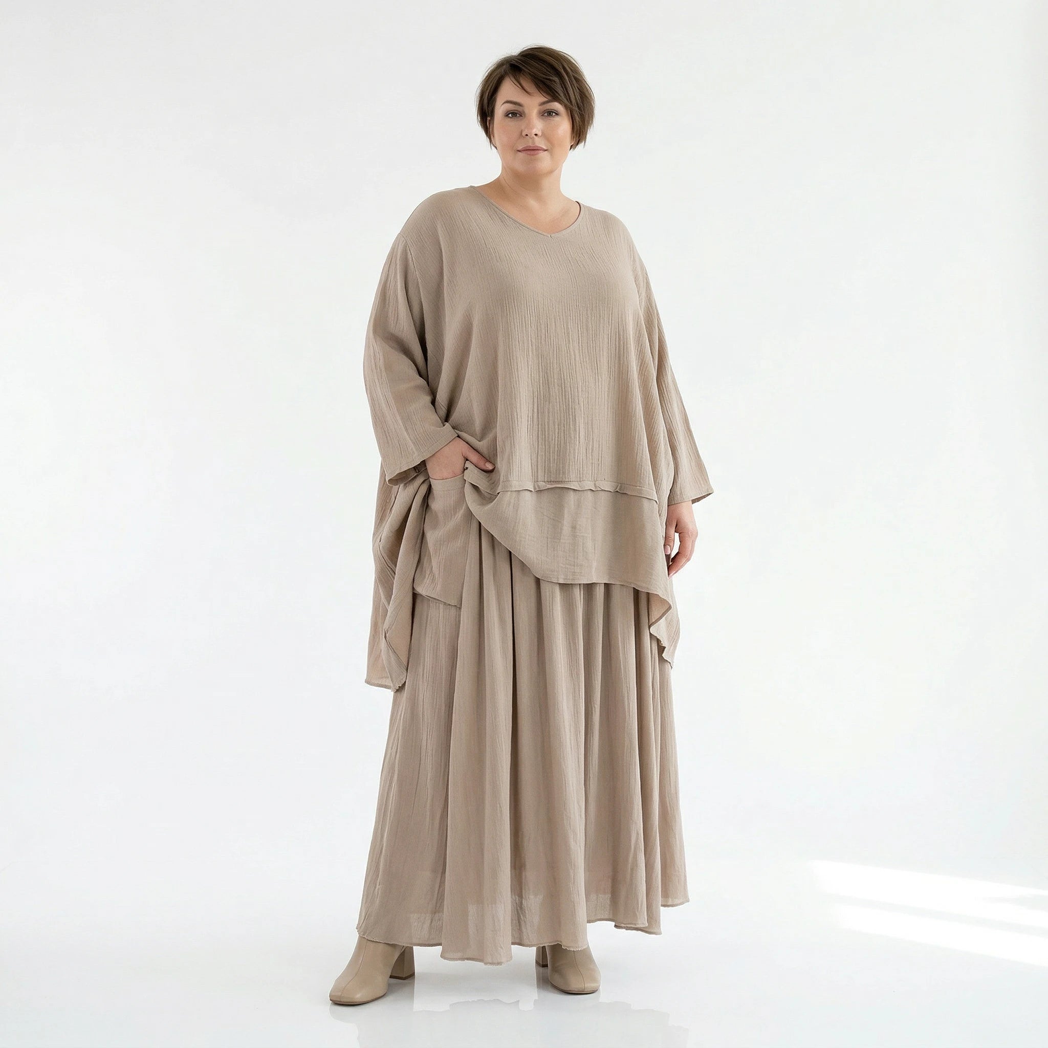 A-Form Rock von AKH Fashion aus Viskose, 1576.07186, Beige, Ausgefallen, Zeitlos, Schick