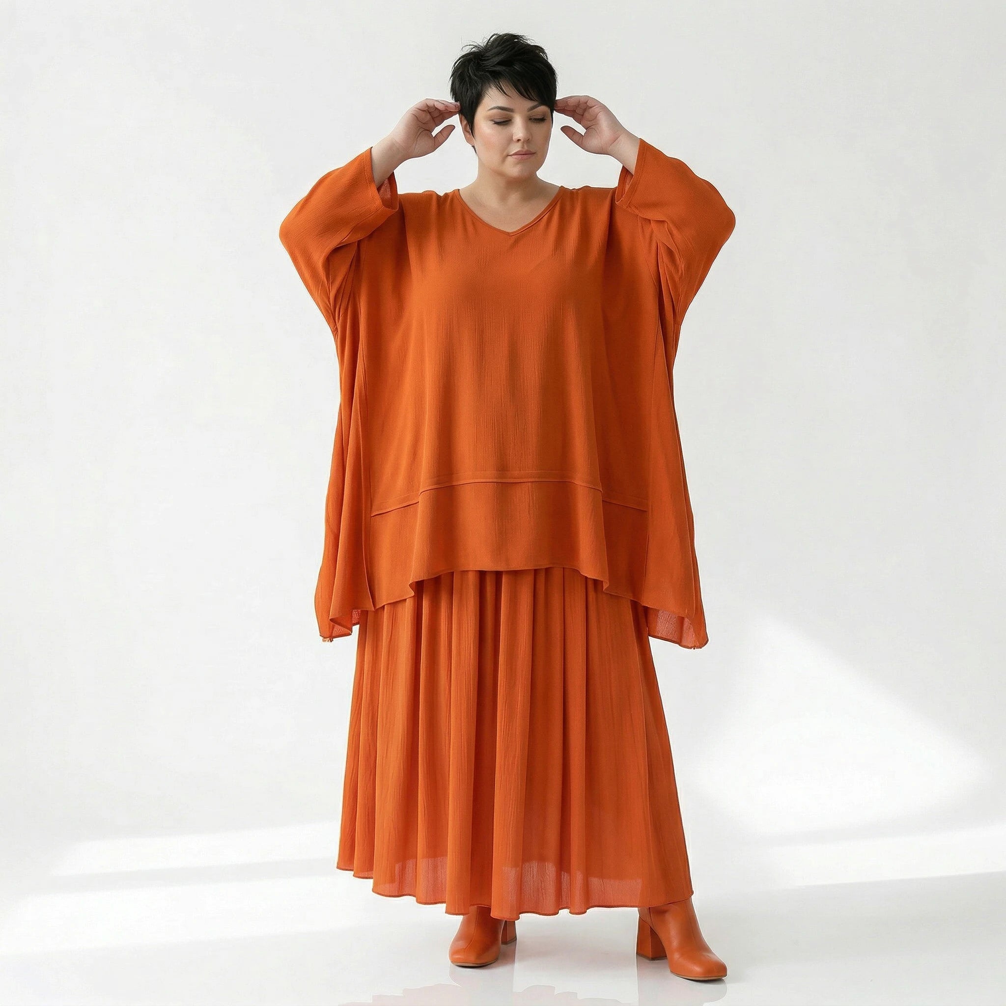 A-Form Rock von AKH Fashion aus Viskose, 1576.07186, Orange, Ausgefallen, Zeitlos, Schick