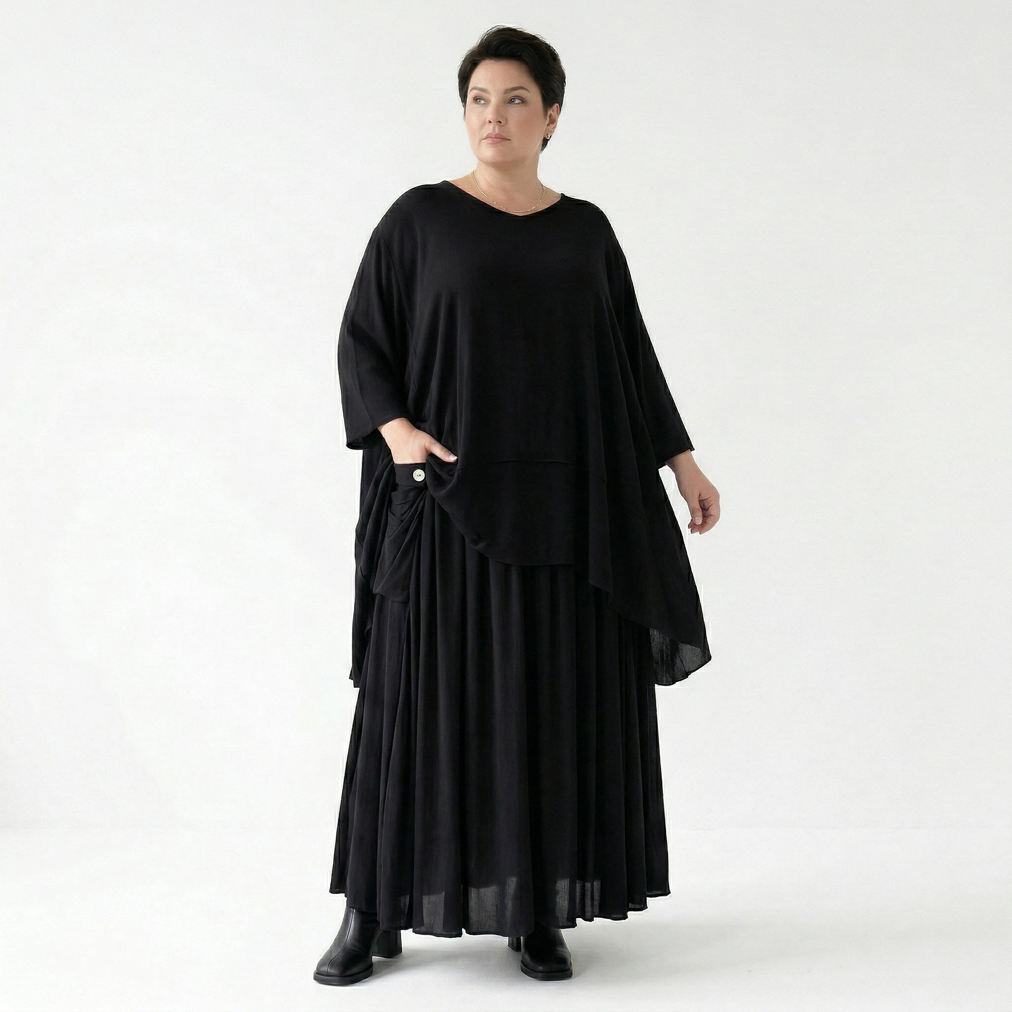 A-Form Rock von AKH Fashion aus Viskose, 1576.07186, Schwarz, Ausgefallen, Zeitlos, Schick