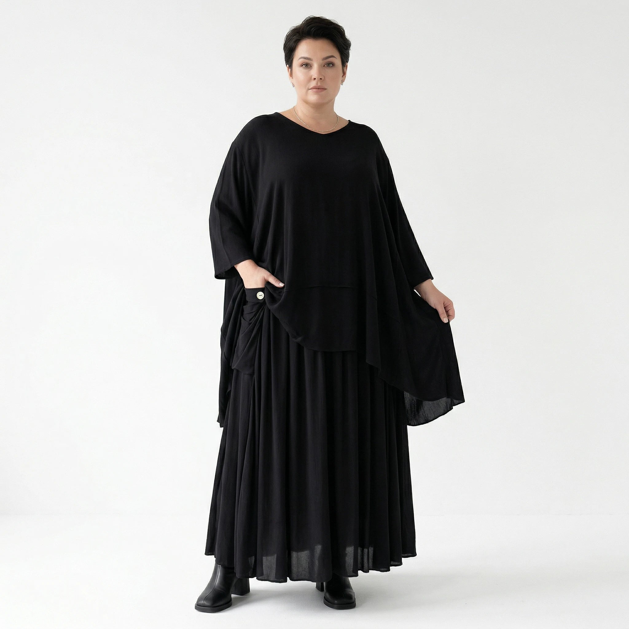 A-Form Rock von AKH Fashion aus Viskose, 1576.07186, Schwarz, Ausgefallen, Zeitlos, Schick