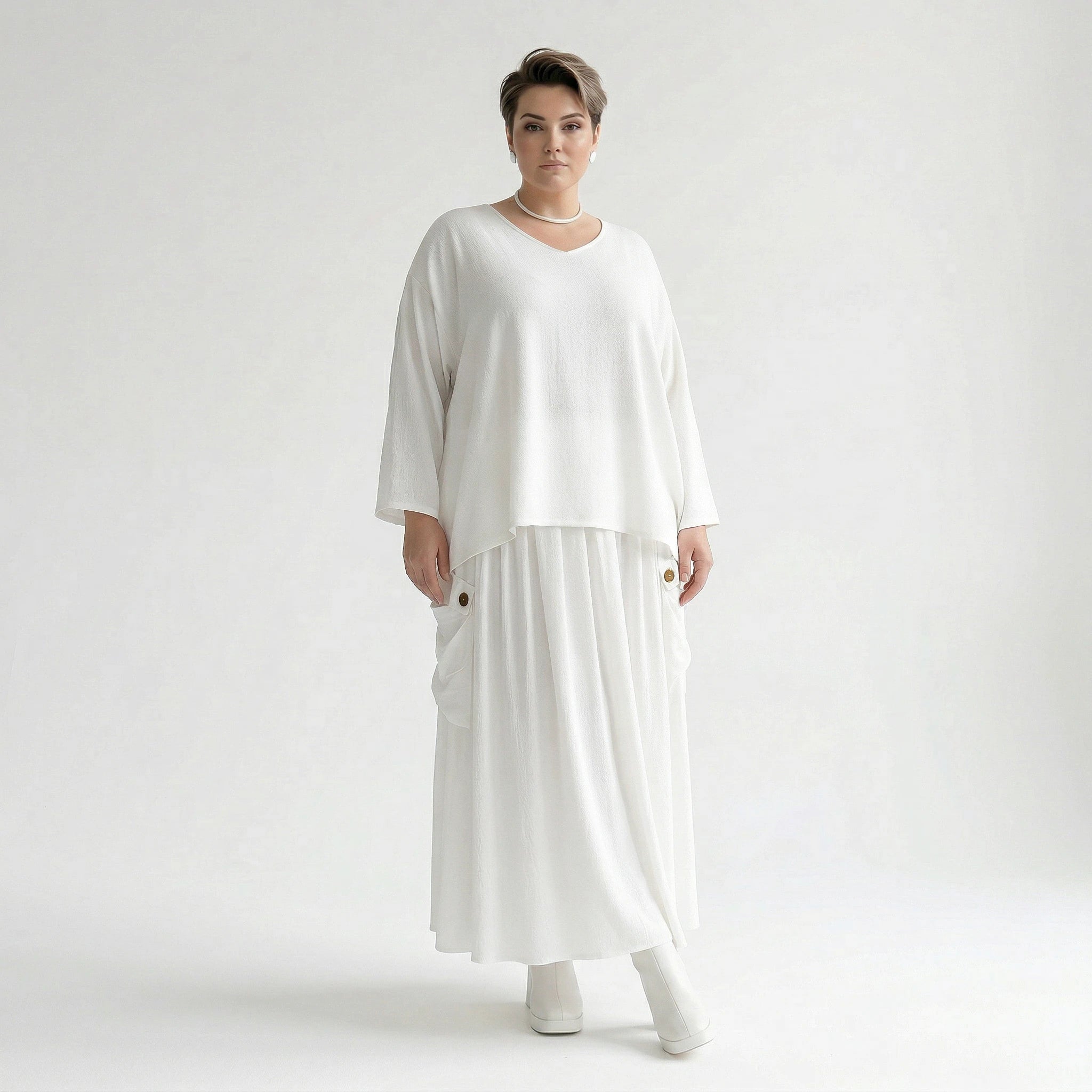 A-Form Rock von AKH Fashion aus Viskose, 1576.07186, Weiß, Ausgefallen, Zeitlos, Schick