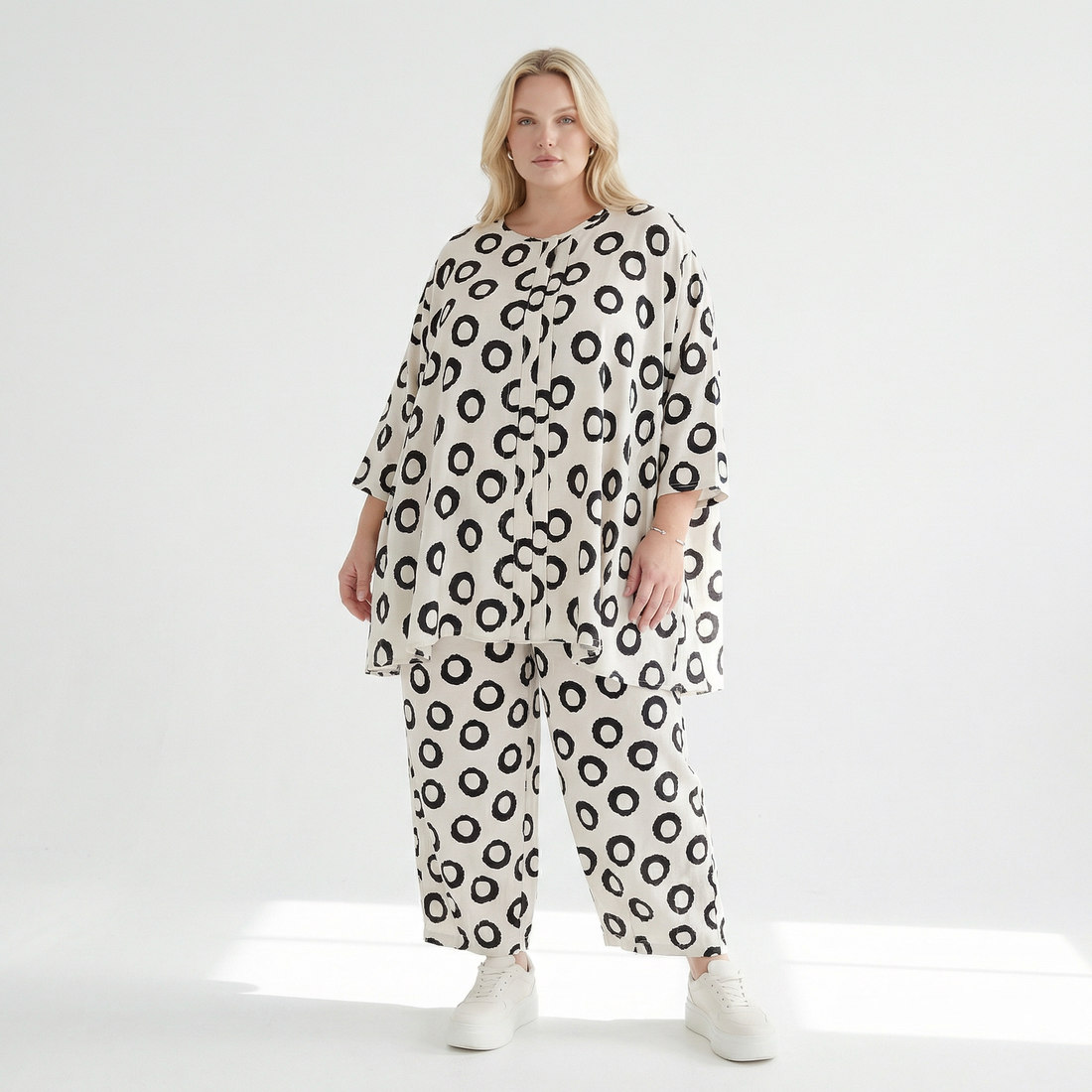 Ballonhose von AKH Fashion aus Baumwolle, 1577.07070, Ecru/Schwarz, Punkte, Ausgefallen